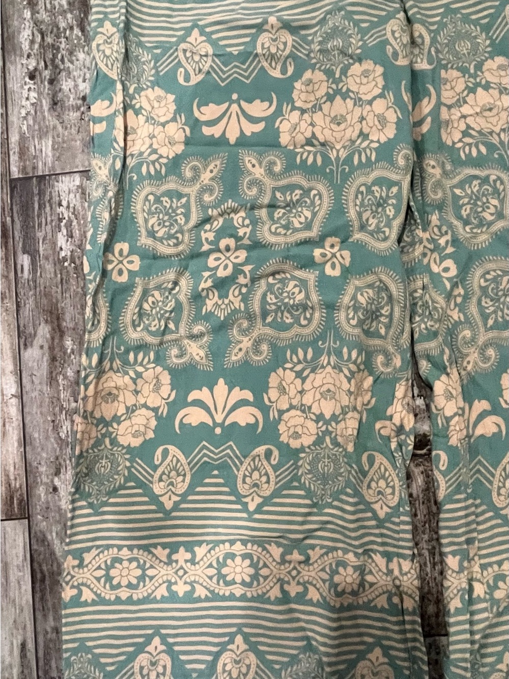 Matilda Jane Teal Floral Wide-Leg Bottoms with Pink Striped Hem - Picture 2 of 6